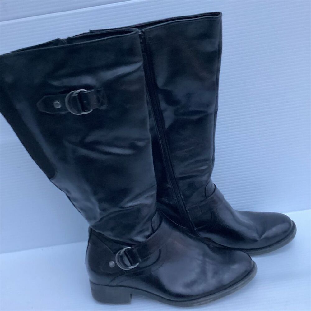 Rowan Women's Black Knee High Boots Size 8.5 W Buckle Detail‎ Zip